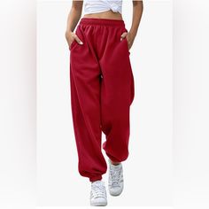 Excellent Condition! Brand New With Tags Red Relaxed Fit Joggers For Loungewear, Red Casual Sweatpants For Loungewear, Red Cotton Joggers With Elastic Waistband, Red Relaxed Fit Sweatpants For Loungewear, Red Athleisure Sweatpants For Loungewear, Relaxed Fit Red Sweatpants With Pockets, Casual Red Joggers For Jogging, Red Athleisure Sweatpants With Pockets, Red Cotton Sweatpants For Jogging