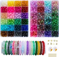 various colors of beads in plastic storage boxes