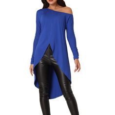 Introducing the perfect addition to your wardrobe - the long-sleeved asymmetrical irregular hem top for spring and fall. This versatile top matches perfectly with any pants, high-waist jeans, leggings, and shoes like sandals or heels. It's the ideal choice for both day and evening occasions, adding a touch of elegance and style to any outfit. The off-shoulder and asymmetrical hem details add a bit of charm, making it a must-have for any fashion-forward individual. Don't miss out on this fashion Trendy Asymmetrical Stretch Blouse, Fall Tops For Layering With Asymmetrical Hem, Fall Tops With Asymmetrical Hem For Layering, Fall Layering Tops With Asymmetrical Hem, Fall Tops With Asymmetrical Hem, Solid Color Fall Tops With Asymmetrical Hem, Trendy Blouse With Asymmetrical Hem, Spring Stretch Blouse With Asymmetrical Hem, Solid Asymmetrical Hem Blouse For Fall