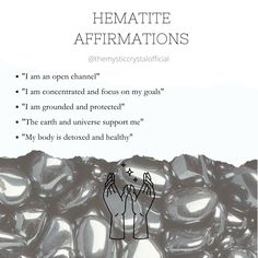 Find out more information about Hematite on my website. Follow the link for more details. Ethically sourced crystals are available for sale there as well! Don't forget to subscribe to our newsletter Hematite Crystal Combination, Hematite Affirmation, Hematite Crystal Meaning, Aquarius Element, Hematite Crystal, Green Witch