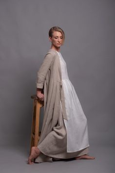 Jacket HENK | Shantima White Linen Outerwear For Fall, Fitted Linen Long Sleeve Outerwear, Chic Linen Long Coat, Chic Long Linen Coat, Elegant Long Sleeve Linen Outerwear, Linen Outerwear With Stand Collar For Spring, Cream Linen Outerwear For Spring, Fitted Neutral Outerwear For Layering, Neutral Linen Long Sleeve Outerwear