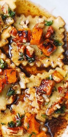 close-up of Butternut Squash Ravioli with Brown Butter and Pecans Thanksgiving Butternut Squash, Ravioli From Scratch, Squash Ravioli, Christmas Dinner Ideas, Brown Butter Sauce, Butternut Squash Ravioli, Ravioli Recipe, Gift Ideas Christmas, Butternut Squash Recipes