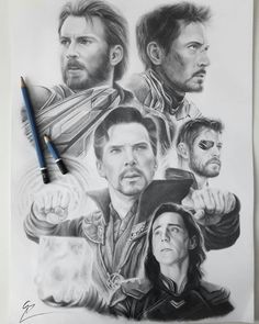 pencil drawing of the avengers movie characters