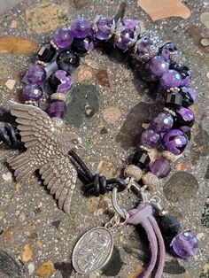 Handmade Bohemian Bracelets For Halloween, Bohemian Handmade Bracelets For Halloween, Bohemian Bracelets For Halloween Gift, Bohemian Halloween Gift Bracelets, Handmade Adjustable Gothic Bracelets, Handmade Adjustable Gothic Bracelet, Bohemian Halloween Jewelry With Round Beads, Raven Bird, Halloween Bracelet