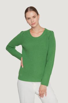 Our Puff Sleeve Crewneck sweater is knit with our Luxe Cashmere, a 100% Grade-A cashmere that's prized for its softness and warmth. This cozy sweater features raglan sleeves in all over ribbed knit, providing a flattering silhouette. Product Details: Relaxed fit Crewneck 100% Cashmere Model is 5'10 and wears a size Small Measurements for Size Small: Front: 24.5” Chest: 37” Sleeve length: 30” Sleeve Opening: 7” sleeve Dry clean only Imported Hot Sweater, Cozy Sweater, Green Sweater, Cashmere Sweater, Cozy Sweaters, Crewneck Sweater, Cashmere Sweaters, Raglan Sleeve, Crew Neck Sweater