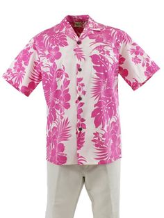 Men's Hawaiian Shirt [Hibiscus Panel/ Pink] - Men's Hawaiian Shirts - Hawaiian Shirts | AlohaOutlet SelectShop Pink Hawaiian Shirt, Pink Men, Mens Hawaiian Shirts, Mesh Fabric, Hawaiian Shirt, Ladies Tops Fashion, Long Sweatshirt, Hibiscus, Pink White