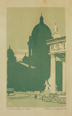 an old photo of a building with a clock tower