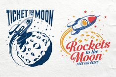 two t - shirts with the words rocket to the moon and rockets to the moon