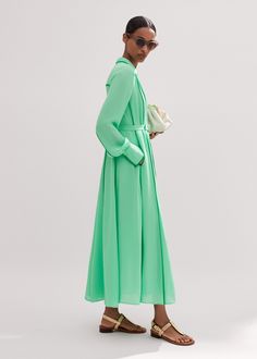 2025 Spring, Shirt Silhouette, Ankle Sleeve, Maxi Shirts, Image Bank, Dress Belt, Maxi Shirt Dress, Now And Forever, Green Silk