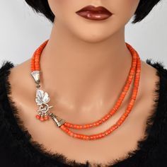 Handmade Italian Coral Statement Necklace Multi Strand Lariat Necklace Gemstone Jewelry Set Artisan Woman Gift - Etsy Turkey Artisan Beaded Necklace With Sterling Silver Clasp, Artisan Lariat Jewelry As Gift, Artisan Lariat Jewelry Gift, Elegant Coral Beaded Necklaces For Gift, Elegant Coral Beaded Necklace For Gift, Bohemian Necklace With Sterling Silver Clasp, Bohemian Necklace With Sterling Silver Clasp For Gift, Unique Coral Necklace For Gift, Handmade Lariat Beaded Necklace For Gift