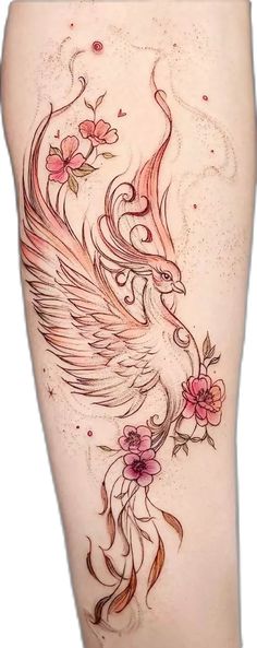 a woman's thigh with flowers and a bird on it