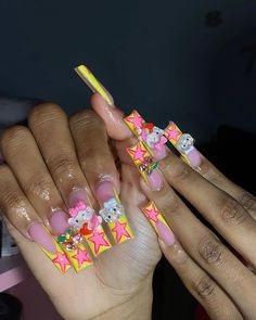 Medium Relaxed Hair, Kawaii Nails Acrylic, Xl Nails, Perm Rod Set, Nails Neon, Blue Crocs, Punk Nails, Long Acrylic Nail Designs, Dope Nail Designs