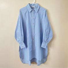 Asos Design Women’s Oversized Boyfriend Mini Shirt Dress In Stripe (Size: Us 6) Brand New Without Tag! No Return No Refund Oversized Blue Shirt Dress For Summer, Oversized Blue Button-up Shirt Dress, Oversized Button-up Blue Shirt Dress, Spring Blue Oversized Blouse, Oversized Blue Shirt Dress For Workwear, Oversized Blue Shirt Dress For Day Out, Casual Oversized Striped Shirt Dress, Oversized Summer Shirt Dress For Daytime, Oversized Shirt Dress For Summer Daytime