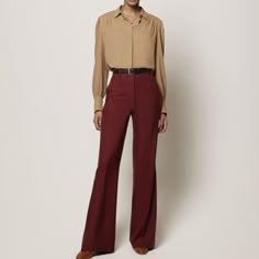 Awesome Structured Dress Trouser Pants. Fabulous Fabric To. Crafted Well. Made In Korea. See Measurements For Size. Here For Exposure Only... Stock Picture Is For Reference Only Please See Actual Pics Of Pants For Sale!! Burgundy Pants Outfit, Maroon Pants Outfit, Pants Outfit Work, Burgundy Trousers, Professional Pants, Silk Joggers, Maroon Pants, Mcqueen Dress, Burgundy Pants