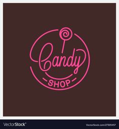 a candy shop logo on a dark background