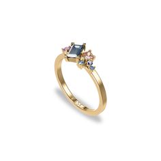 This promise ring uses a rectangular-cut lab-grown sapphire as the main stone, and is paired with gemstones of various colors to present a jumping and harmonious unique beauty, symbolizing the eternal, firm, passionate and colorful romantic love story between the couple. | Metal: Gold Color: 18K Gold Vermeil (Not to be confused with regular gold plating, our vermeil is a thick layer of 18k solid gold on sterling silver meaning it will last longer. You get the look & feel of gold jewelry at a fra Silver Meaning, Romantic Love Story, Romantic Love Stories, Anniversary Jewelry, Unique Beauty, Romantic Love, Promise Ring, Initial Necklace, Promise Rings