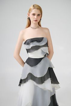 This elegant dress is expertly designed to accentuate your figure with its strapless silhouette and back zipper closure. Made from high-quality organza fabric, it offers a comfortable fit and effortless style. Perfect for formal occasions or special events.  *Product length is measured from the shoulder to the hem. Gryffindor Dress, Gray Floor, Knitwear Outfit, Happy Clothes, Mean Blvd, Floor Length Dress, Organza Fabric, Layer Dress, Dresses By Length