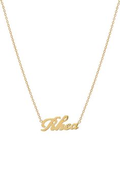 14k gold script name necklace, gold name necklace Elegant Custom Name Initial Nameplate Necklace, Elegant Nameplate Initial Necklace, Elegant Nameplate Charm Necklace, Classic Name Necklace With Delicate Chain For Anniversary, Delicate Pendant Name Necklace For Anniversary, Delicate Chain Name Pendant Necklace For Anniversary, Classic Anniversary Name Necklace With Delicate Chain, Dainty Nameplate Necklace With Delicate Chain, Delicate Personalized Yellow Gold Name Necklace