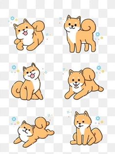 an orange dog with four different expressions, cartoon, animal, character png and psd