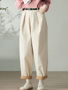 Style:	Street Material:	Cotton Pattern:	Solid Color Length:	Full Length Closure Type:	Button Silhouette:	Straight Leg Gender:	Female Season:	Spring/Fall  #straightleg #highrise #pants #cotton Baggy Beige Wide Leg Pants For Fall, Beige Wide Leg Loose-fit Pants For Fall, Beige Baggy Wide Leg Pants For Fall, Beige Cotton Harem Pants For Fall, Fall Beige Cotton Harem Pants, Baggy High Waist Khaki Wide Leg Pants, Beige Relaxed Fit Harem Pants For Fall, Spring Baggy Solid Color Cargo Pants, Spring Baggy Cargo Pants In Solid Color