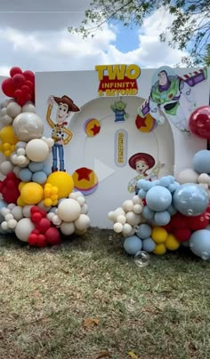 balloons are arranged in the shape of characters