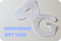 the monogramm gift tags are made from white paper and have blue letters on them