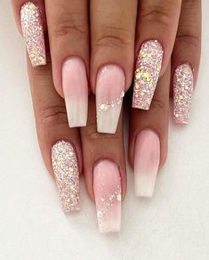 #ElegantBallerinaNails #GlitterBallerinaNails #MinimalistBallerinaNails #NudeBallerinaNails #OmbreBallerinaNails #MatteBallerinaNails Glitter Classy Nails, Ombre Nails With Accent Nail, Babyboomer Nails Glitter Art Designs, Pretty Pink Nails Glitter, Pink Prom Nail Ideas, Pink Ombre Nails With Glitter, Fancy Nails Classy, Diamond Nail Ideas, Nail Designs Glitter Ombre