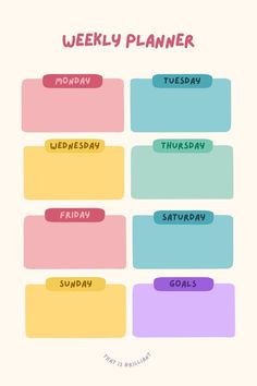 the weekly planner is shown with different colors and font on each page, including days