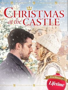 a christmas at the castle poster with a man and woman in front of a snowy scene