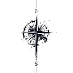 a black and white drawing of a compass on a white background with the letter s