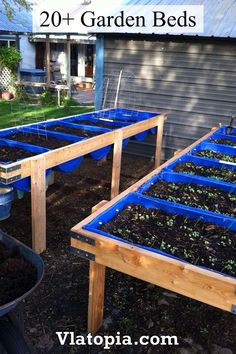 several raised beds with plants growing in them and the words, 20 garden beds written below