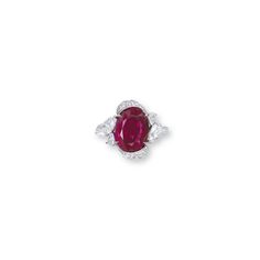 A RUBY AND DIAMOND RING | ring, diamond | Christie's Ruby Diamond Ring, Diamond Rings With Price, Types Of Gemstones, Finger Rings, Pear Shaped Diamond