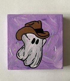 a painting of a ghost with a hat on it's head and purple background