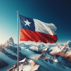 the texas state flag flies high in the sky over snowy mountains and snow - capped peaks