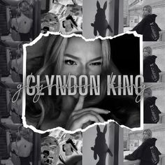 a collage of photos with the words glyndon king in white and black