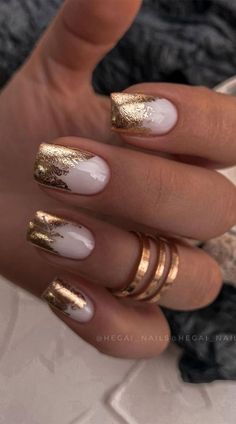 Foil Nail Designs, Wedding Nail Art Design, Foil Nail Art, Golden Nails, Milky Nails, Gold Nail Designs, Gel Set, Cute Spring Nails, Work Nails