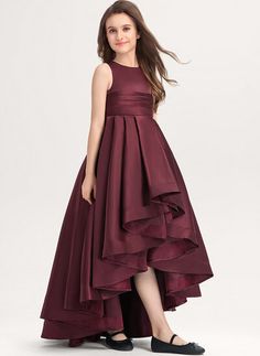 Affordable Junior & Girls Bridesmaid Dresses, Page 5 | JJ's House Aline Party Dresses, Lehanga Designs Satin, Up Down Dress Design, New Fashion Designers Dresses, Satin Frocks For Women Western, Up And Down Dress Design, Satin Frock Design For Women, Up And Down Frock Design, Sleeveless Gown Designs