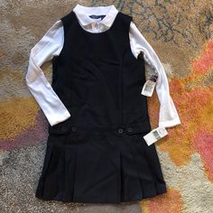 Brand New Pleated Dress With White Long Sleeve Shirt To Go With. Spring Sleeveless School Uniform Dresses, Long Sleeve Cotton School Dress, White Long Sleeve School Dress, Fitted Casual Dress For School, Casual Fall School Dresses, White Sleeveless School Dress, Classic Fitted School Dress, Classic School Dresses For Spring, Classic Fitted Dress For School