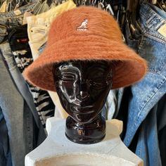 Kangol Furgora Bucket Hat - Mahogany Brown Casual Cloche Hat One Size, Casual Brown Wide Brim Bucket Hat, Vintage Brown Bucket Hat One Size, Casual Brown Bucket Hat With Curved Brim, Casual Brown Cloche Hat, Casual Brown Bucket Hat For Fall, Vintage Brown Brimmed Bucket Hat, Vintage Brown Wide Brim Bucket Hat, Trendy Brown Bucket Hat With Curved Brim