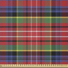 a tartan plaid pattern in red, green and blue colors with white stitchs