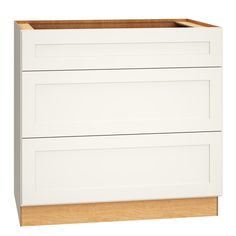 a white cabinet with two drawers on one side and an open drawer on the other