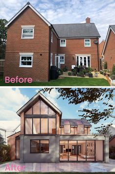 before and after pictures of a new build house in the uk, with an open front porch