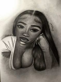 a pencil drawing of a woman with long hair