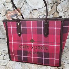 () Ella Plaid Tote Bright Rose Black Bag Handbag Zip Top Purse Kate Spade Dust Bag Not Included Nwt (New With Tag) () No Trades, No Dust Bag More Details: Authentic Fabric Exterior With Canvas Lining Printed Logo On Plaid Leather Trim & Handles Zip Top Closure Interior Zip Pocket Double Handles With 8.5" Drop 17" X 11" X 7" Please No Lowball Offers Red Coated Canvas Tote Shoulder Bag, Red Coated Canvas Bag With Double Handle, Red Coated Canvas Shoulder Bag For Shopping, Red Coated Canvas Satchel Bag, Red Coated Canvas Shoulder Bag, Red Coated Canvas Satchel Shoulder Bag, Red Coated Canvas Bag With Leather Handles, Red Coated Canvas Bags With Leather Handles, Classic Pink Bag For Errands