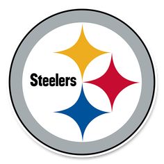 the pittsburgh steeles logo is shown on a white circle with red, yellow and blue colors