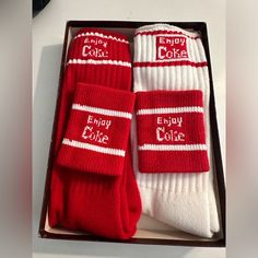 This Is An Awesome Vintage 1980’s Topsox Coca Cola Gift Set Novelty Box. It Comes With 2 Pairs Of Red & White “Enjoy Coke” Tube Socks And 2 Wristbands Sweatbands. Brand New In Original Box. I Have 3 Sets Listed, Sold Separately. The Boxes Aren’t Perfect, I’ve Had Them For Years And They’ve Been Moved Around And In Storage. New In Box. Size: Medium Coca Cola Gifts, Halloween Socks, Argyle Socks, Mens Crew Socks, Nike Tennis Dress, Tube Socks, Tennis Dress, Tie Dye Patterns, Wristbands