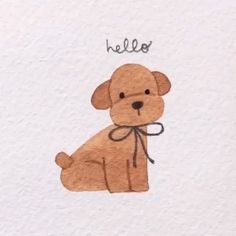 a drawing of a brown dog with the word hello written on it's face