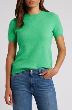 Wear and enjoy forever this short-sleeve crewneck sweater knit from warm wool and luxe cashmere in colors to enhance any look or mood. Crewneck Short sleeves Ribbed cuffs and hem 70% wool, 30% cashmere Dry clean Imported Cashmere Sweaters, Crew Neck Sweater, Sweater Top, Knitted Sweaters, Cashmere, Short Sleeves, Nordstrom, Crew Neck, Womens Tops