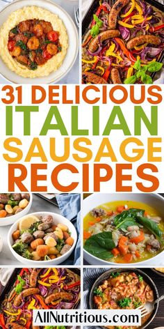 the cover of 31 delicious italian sausage recipes