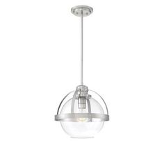 a light fixture with a clear glass ball hanging from the ceiling